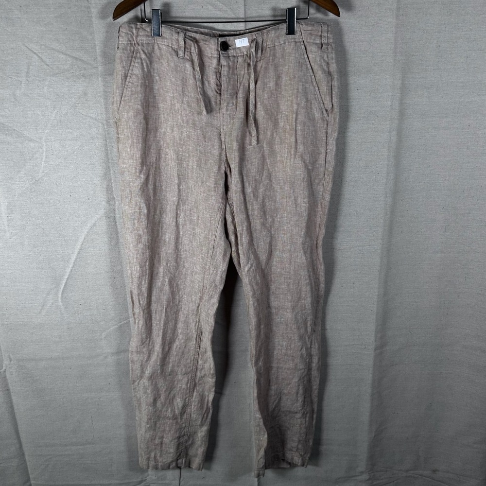 Galeries Lafayette Mens 100% Linen Drawstring Trousers Tan Beige Size L
